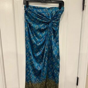 Zara Women’s Teal Blue Swim Cover-Up Sarong with Metallic Diamond Print